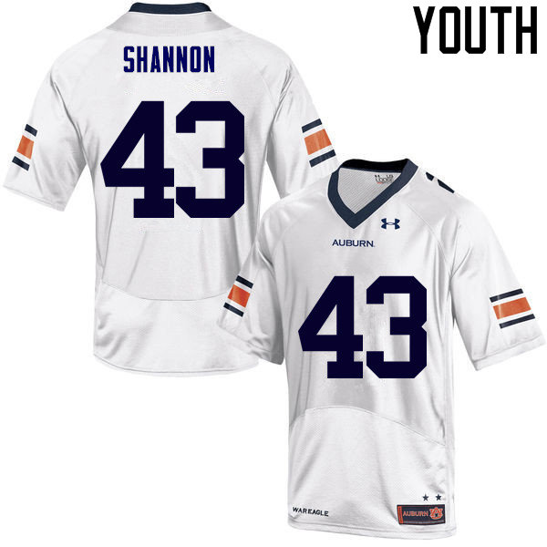 Youth Auburn Tigers #43 Ian Shannon White College Stitched Football Jersey